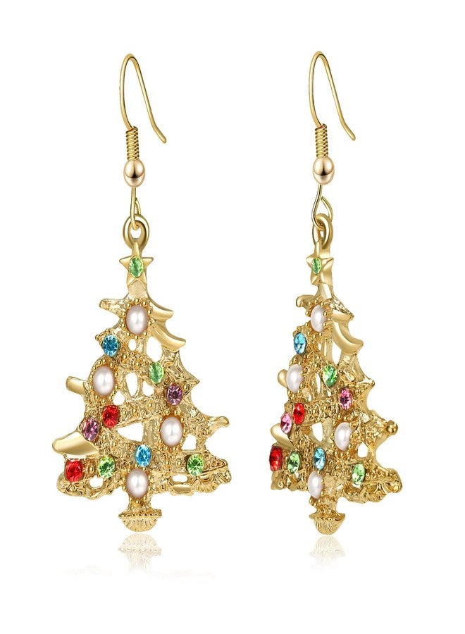Joyline Christmas Stocking Stuffers for Women-Colorful Stones Pearls Alloy Dangle Christmas Tree Earrings Holiday Party Jewelry Gift - Image 1
